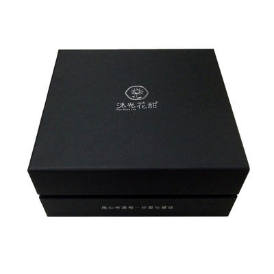 Guter Preis Rechteck formte Papierverpackenkasten-2-teilige Geschenkboxen mit Deckel-silbernem Logo Online
